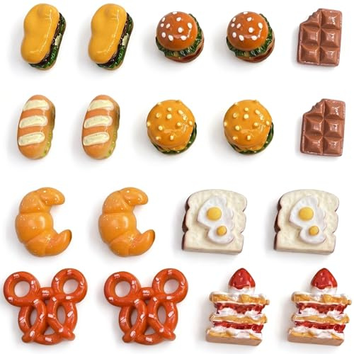 Puppenhaus Zubehör, Puppenhaus, Miniatur Zubehör, Zubehör Puppenhaus, 18 Stück Miniatur Essen Set, Burger und Brot Modelle aus Harz, 1:12 Puppenhaus Deko, Rollenspiel Spielzeug Mini Küche