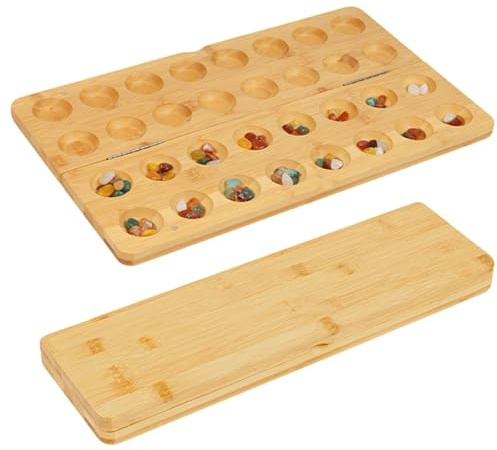 EnixwH Classic Steinchenspiel Kalaha Spiel Diamant Spiel aus Holz | aus Holz mit 65 Edelsteinen Edelsteinspiel Faltbare Strategiespiele Bohnenspiel für Kinder Erwachsene Strategiespiel Geschenk