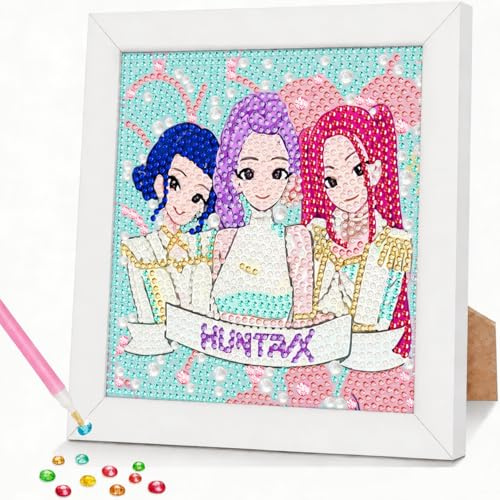ZephyrHome Pittura Diamante 5D Kpop con Cornice – Demon Diamond Painting Kit Completo per Bambina e Adulti, Mosaico con Strass DIY, Decorazione Casa e Parete Regalo, Arts & Crafts Creativo 15x15 cm