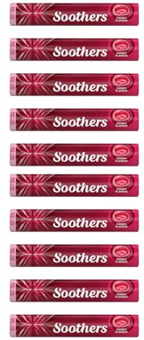 Soothers Cherry Multipack (10 Rolls x 45g) – Sore Throat Relief Cough Drops Hard Boiled Fruit Juice Lozenge Sweets Bars