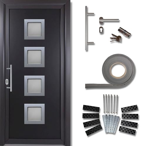 kuporta Haustür Komplett-Set - Eingangstür Haustüre aus Kunststoff Modell: Rimini, 98 x 190 cm, DIN links, außen anthrazit & innen weiß mit Stoßgriff-Set, Montageset, Fugendichtband