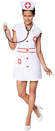 TecTake Costume d’infirmière Sexy pour Femme | Robe Courte et Sexy | avec Une Fermeture éclair continu sur Le Devant | Y Compris Serre-tête (M | no. 301504)