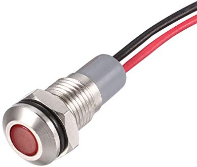 uxcell Signal Indicator Lights AC/DC 12V-24V 8mm Panel Mount Red LED Waterproof Metal Shell Warning Lamps for Car Motorcycles Boat