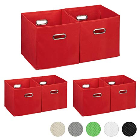 6 x Aufbewahrungsbox, Regalkorb ohne Deckel, Faltkiste mit Griff, Regalbox faltbar, Stoffbox quadratisch, 30 cm, rot