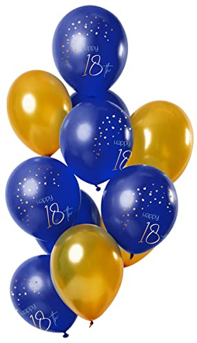 Folat Luftballon 18.Geburtstag 12 Stück blau Gold Latex Ballon Partydeko Elegant