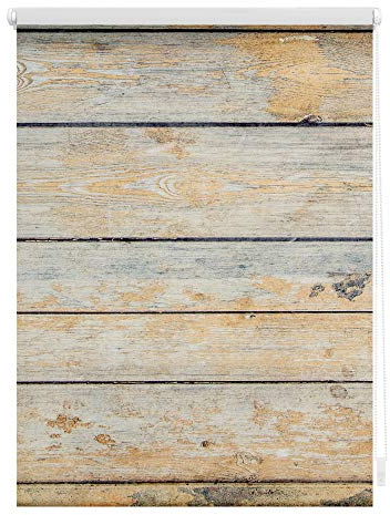 Lichtblick Klemmfix Verdunklungs-Rollo mit Motiv, ohne Bohren, Blickdicht, Seitenzugrollo, Made in Germany, Bretter Shabby - Braun 120 x 150 cm
