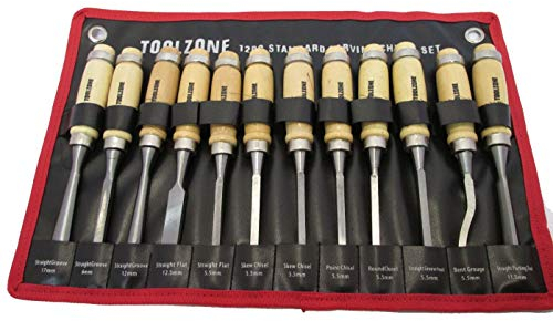 12 pk Standard Carving Chisels Set with Holder Wood Working Set Mixed