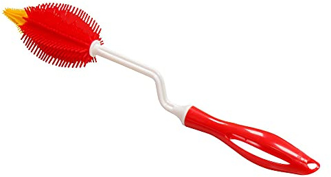 STONELINE Silikon Flaschenbürste Lang 35 cm, 360 ° Drehbarer Stiel, Küchenbürste Spülbürste Reinigungsbürste für Flaschen Gläser Kannen Vasen Babyflaschen Sauger, Bürstenkopf Sterilisierbar, Rot