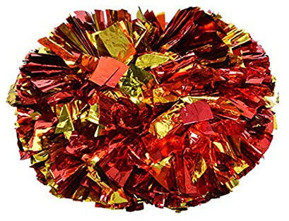 1 STÜCK Cheerleading Pom Poms, Cheerleader Aerobic Pompoms Plastikring Pompons Cheerleader für Schulmannschaft Sport Party Tanzwettbewerb(Rot + Gold) Tanzbedarf