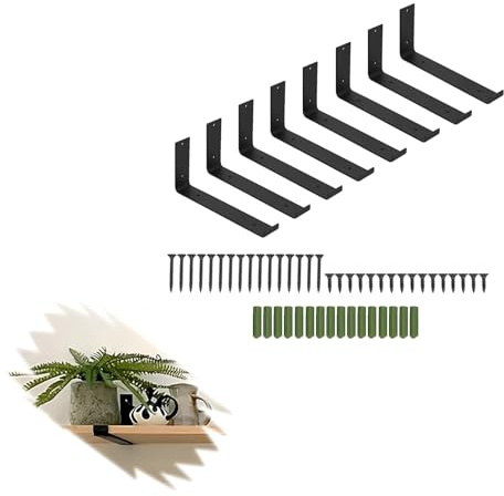 Youyijia 8pcs Shelf Brackets Heavy Duty Scaffold Board Shelf Brackets Black Right Angle Wall Mounted Vintage Shelving with Matching Screw and Anchors(4.5 x 9 inch)
