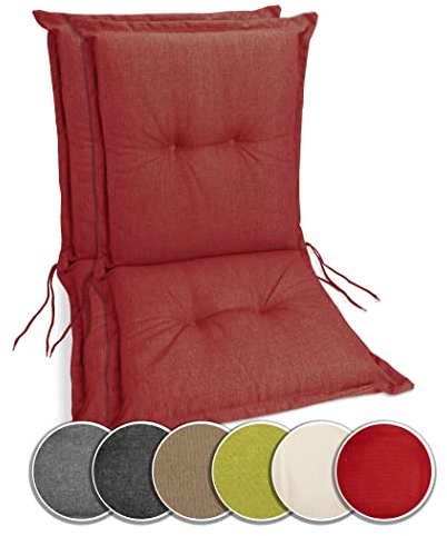 sunnypillow Stuhlauflagen Niedriglehner 100 x 50 (2er Set) - Gartenstuhlauflage Extra Dicke 9 cm - Auflage für Gartenmöbel UV-Lichtecht, Wasserdicht - Outdoor Stuhlkissen für Gartenliegen - Rot
