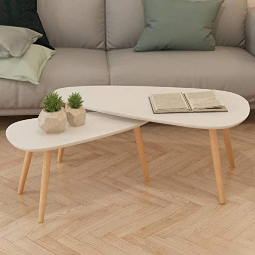 Mogou Beistelltisch-Set 2 STK Tabletttisch, Blumenhocker, Nachttisch, Couchtisch, Wohnzimmer, Nightstand, Kiefernholz Massiv Weiß