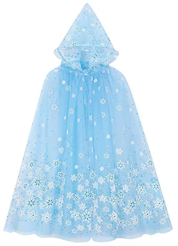 XEPST Capa de princesa con capucha azul, capa de copo de nieve brillante, accesorios de disfraz de princesa para Halloween, Navidad, carnaval, fiesta de cumpleaños, cosplay