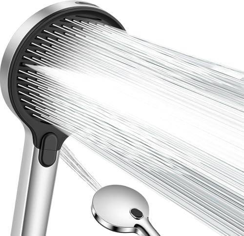 Ronvie Duschkopf Groß Φ140mm mit 3+1 Strahlarten, Wassersparender Hochdruck Sparduschkopf mit Druckerhöhende Technologie 6,9 L/min, Antikalk Silikondüsen, Chrom