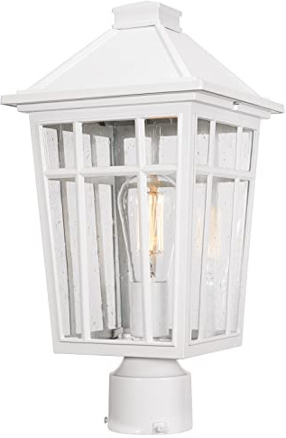 Darkaway Large Outdoor Post Lights Lamp Post Light Fixture, 17inch Waterproof Aluminum Post Lamp with Glass, Fence Deck Lighting for Garden, Patio, Pathway (Large，White)
