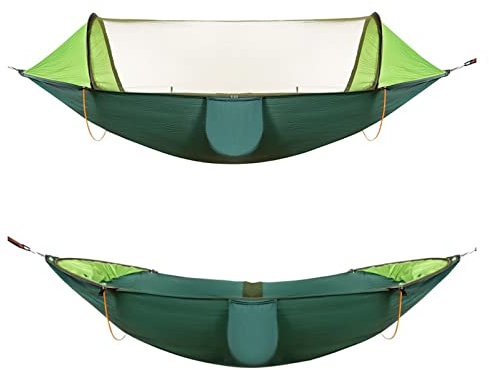 Schaukeln Camping Hängematte mit Netz, hoher Festigkeit, 2-Personen tragbar, im Freien Fallschirm-Gewebe Hängendes Bett Jagd Schlafendes Schwingen Schaukeln für Kinder Erwachsene ( Color : Verde )