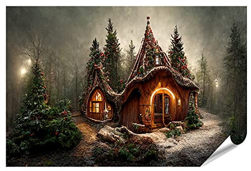 islandburner XXL Bild Poster Das Haus vom Weihnachtsmann im Zauberwald schön geschmückte Weihnachten Deko 3 Premium Bilder Fotodruck