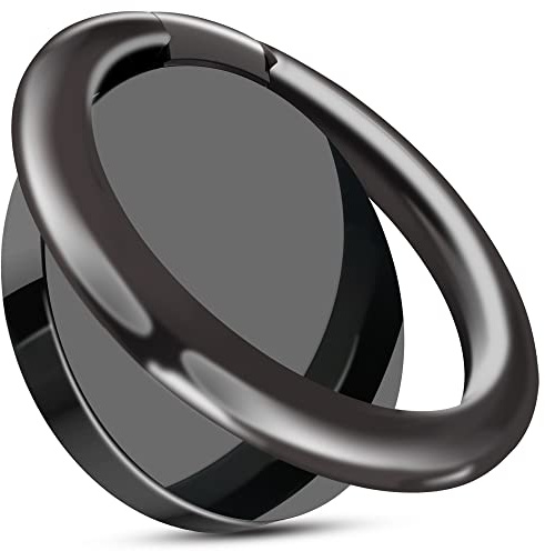 TACOMEGE Smooth Alloy Phone Ring Grip Holder, 360 Rotation finger ring Kickstand for iPhone, iPad, Samsung, and all Smartphones Tablets (PRG-B)