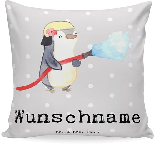 Mr. & Mrs. Panda Personalisiertes Kissen Feuerwehrfrau Herz - Personalisierte Geschenke, Ausbildung, Personalisiert, Name, Feuerwehr, Kopfkissen, Wunschname, Freiwillige, Geschenk, Spruch, Bedrucken