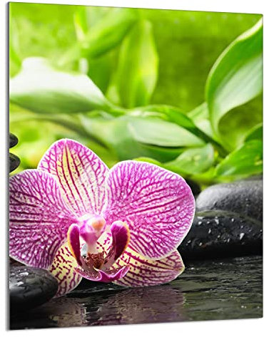 DarHaus Herdabdeckplatte einteilig 40x52 cm Ceranfeld Abdeckung Glas Spritzschutz Abdeckplatte Glasplatte Herd Ceranfeldabdeckung Deko, Orchidee Violett
