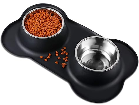 Fressnäpfe für Hunde Fressnäpfe für Katzen Schwarz Edelstahl Hundenäpfe Set mit Rutschfester Silikonmatte Haustier Näpfe für Hunde und Katzen