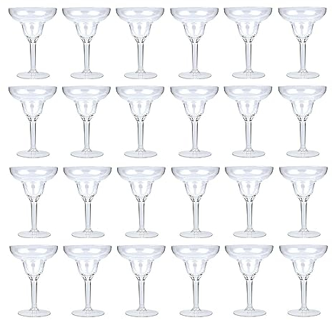 YöL Pack of 24 Plastic Margarita Glasses - Reusable Cocktail Drink Clear Cup Indoor Outdoor Summer BBQ Party