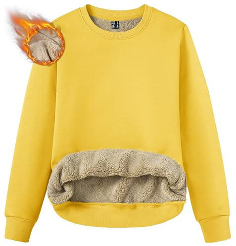 TACVASEN Women's Crewneck Sweatshirts Fleece Lined Sherpa Pullover Winter Shirts Warm Sweaters Yellow, M
