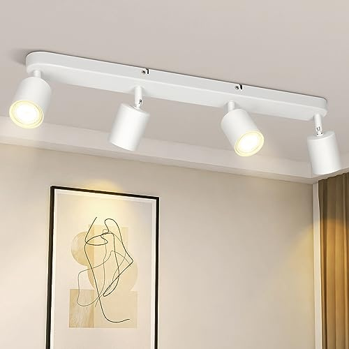 ZMH Lámpara de techo LED de 4 focos foco de techo GU10 para sala de | estar, foco de techo moderno, spot orientable de diseño en color blanco, ideal para pasillo, dormitorio, comedor