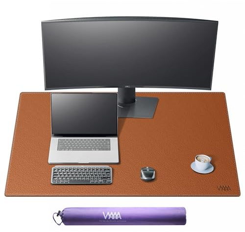 VYAAA Schreibtischunterlage Leder und Kork, 100 x 60cm Mousepad, Braun | Multifunktionales Office Mousepad Laptop Schreibunterlage Tisch-Schutz Unterlage für Büro/Home