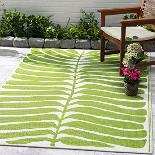 FAB HAB Alfombra de Exterior Impermeable Resistente a la decoloración Sin Arrugas Plástico Reciclado de Botánico Tropical Porche Cubierta Balcón Lavadero Patio Hilo Verde 240cmx300cm