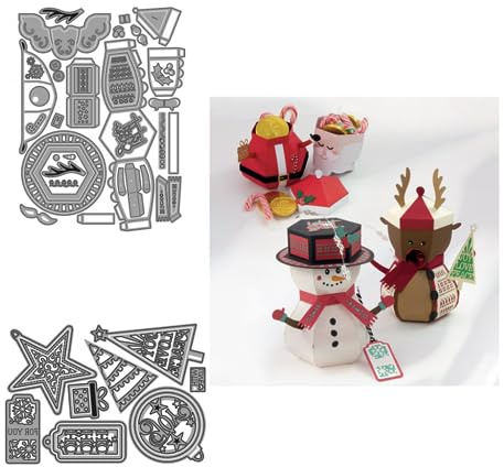 Sredwtk Santa Schneemann Stanzschablonen Weihnachten Schachtel Stanzschablonen Boxen Metall Prägeschablonen Stanzformen Schablonen für DIY 3D Hochzeitgeschenkbox Kuchenbox Keksbox Süßigkeitenbox