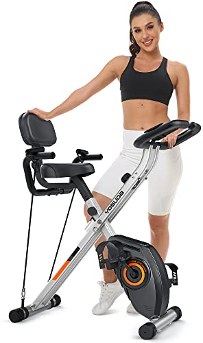 YOSUDA 3-in-1 Foldable Exercise Bike, Silver, Magnetic Resistance, Indoor Use, Space-Saving, 8 Levels, 145-186 cm Height, 125 kg Load Capacity