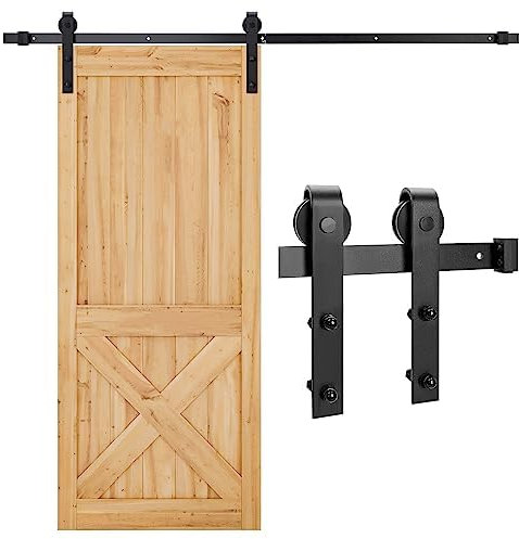 Trintion 6.6FT Sliding Barn Door Kit - Black Closet Hardware Track Set with 200cm Sliding Door Track for Home Bedroom Kitchen