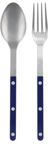 SABRE PARIS - Juego de servir de 2 piezas - Colección Bistrot Vintage - Tenedor grande y cuchara grande - Acero inoxidable y nailon - Apto para lavavajillas - Azul marino - Acabado mate