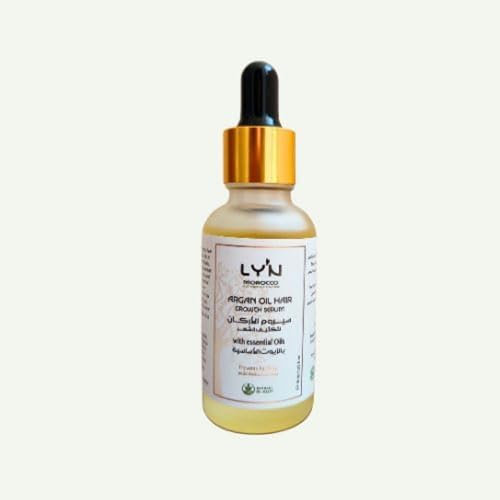 LY'N MOROCCO-Sérum Concentré Pousse Cheveux & Barbe Naturel-Huile d'Argan, Romarin & Ricin-Stimule les Follicules Capillaires,Réduit la Chute&Traite le Cuir Chevelu-Sans Sulfate, Paraben&Silicone-30ml