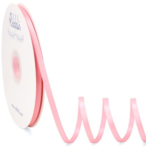 Ribbli Pink Satin Ribbon Double Faced Satin 1/4 Inch x Continuous 100 Yards-Pink Ribbon for Gift Wrapping Crafts Wedding Decoration Bows Bouquet Floral Arrangement