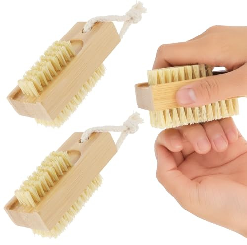 Amabro Lot de 2 brosses à ongles en bois pour le nettoyage des ongles des doigts et des orteils - Brosse à ongles double face en bambou avec poils rigides en sisal - Pour manucure et pédicure
