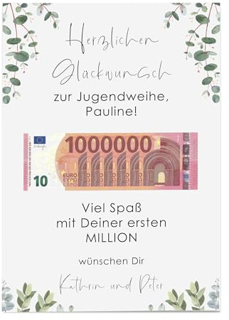 Nastami Poster ERSTE MILLION Geldgeschenk personalisierbar Geschenk zur Hochzeit, zum Abitur, zur Jugendweihe (Jugendweihe, DIN A3)