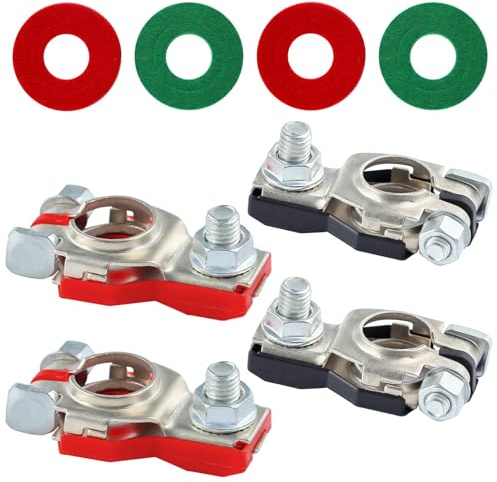 LEONTOOL 2 Pair Battery Terminal Connectors for Nissan Sentra Murano 243407F000 243407F001, Copper Tinned Top Post Battery Cable Terminal Clamp Set, Positive and Negative with Plastic Cover and Washer