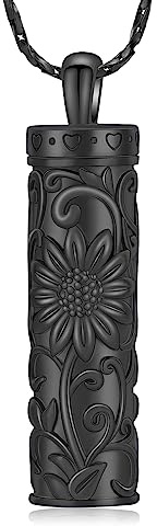 AIWENXI Collana con urna di girasole per cenere, per cremazione, gioielli cilindri, in acciaio inox, uomo/animale domestico, cenere, souvenir, amante della cenere, ciondolo per uomini e donne, 50.8 cm