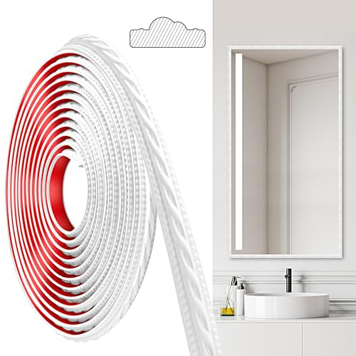 JUNART Molduras de PVC Trim, 600cmx2cm, Pela y Pega Autoadhesivas, Molduras Para Techos, Molduras de Pared Para Borde de Pared, Marcos de Espejos, Techo, Zócalos, Gabinete(Blanco)