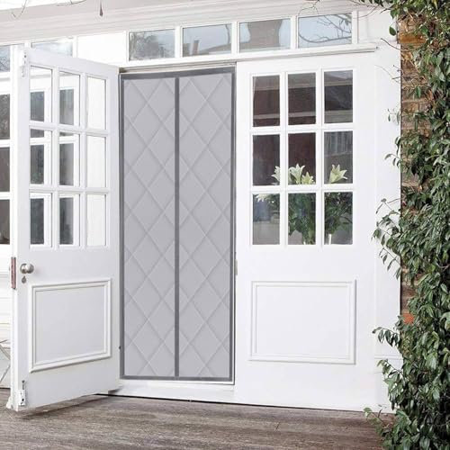 Magnetischer, isolierter Türvorhang für Balkonschiebetüren, thermisch magnetische Fliegengittertür für Wohnzimmer, Terrasse, hält Zugluft fern und spart Energie, Grau, 100 cm x 240 cm