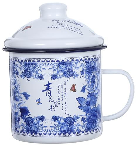 Cabilock Emaillebecher Retro 700ml Kaffeetasse aus Emaille mit Deckel Einfachem Stil Leicht zu Greifen für Camping und Picknick im Freien Trinkbecher Mehrweg