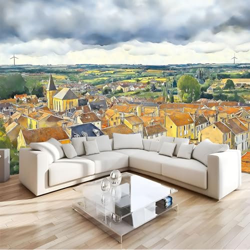 JEDTAKCT 300X210Cm Seidetapete Aquarelltapete Elegance Tapete Im Cartoon-Stadt Im Landhausstil Design Tapete Wandtapete Wohnzimmer Schlafzimmer Flur Strukturtapete