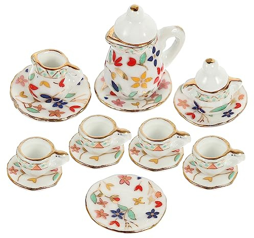 Alasum 1set Miniature Ceramica Per Giocattoli Teiera Tazzine e Piattini Per Decorare Case Delle Bambole Design e Realistico