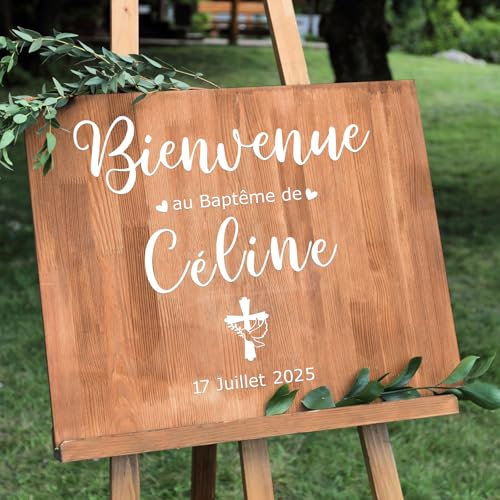 8 feuilles Stickers Personnalisés Panneau de Bienvenue au Baptême Autocollants de Panneau D'accueil Lettres Chiffres Mois Feuille Croix Pigeon Décoration DIY pour Accueillez les Invités Fête Baptême