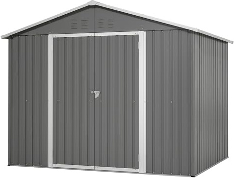 Thanaddo Metall Gerätehaus 240 x 192 x 191cm Geräteschuppen Garten Schuppen Inkl. Metallfundament (ohne Boden) mit Pultdach, Geräteschrank für Garten (Grau 8x6)