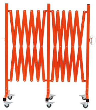 Industrielle Scherengitter Absperrung, 5 Meter, Metallbarrikade, leicht zu montierende Absperrkette mit Rollen, Outdoor Mobiles Absperrgitter, Orange Absperrung Ausziehbar
