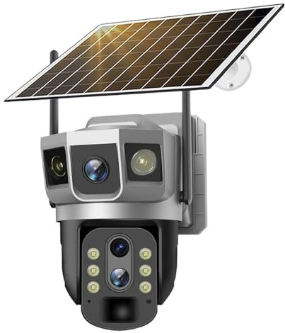 KKENZA Telecamera IP 4G con Scheda 4G, 12 MP, 6K, Triplo Obiettivo, Triplo Schermo, Zoom Ottico 10x, rilevamento del Movimento, Visione Notturna, Monitor di Sicurezza(4G Camera 32G Card)