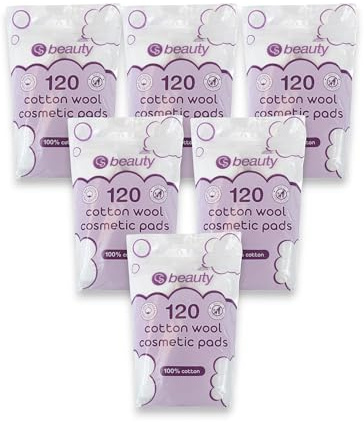 CS Beauty 720 Cotton Wool Cosmetic Pads, 100% Cotton, (6 Packs of 120 Count) - for Face Nails Make up Manicure